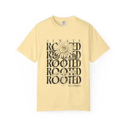 Rooted in Christ Floral T-Shirt — Faith-Based Daisy Graphic Tee