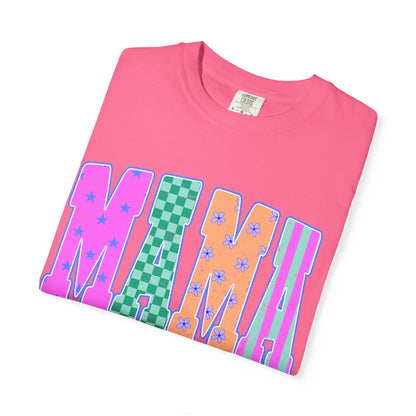 MAMA Colorblock Graphic T‑Shirt — Playful Patterned Lettering Tee