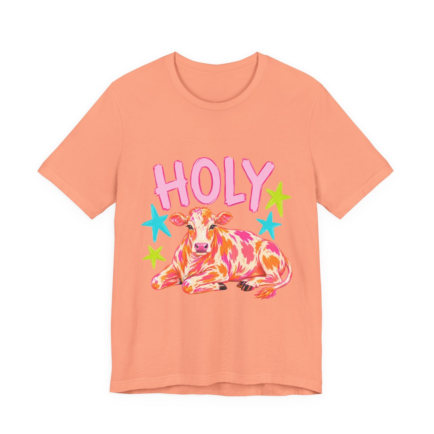 Holy Cow Graphic Tee — Colorful Cow Shirt with 'HOLY' Lettering