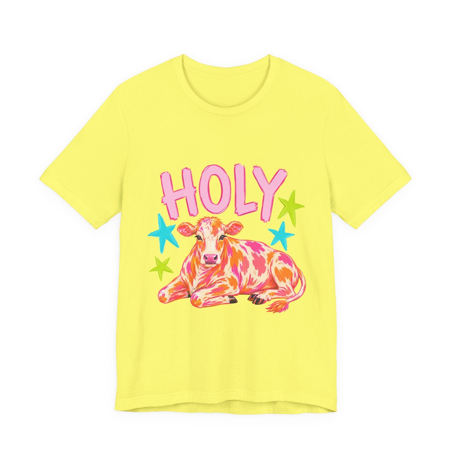 Holy Cow Graphic Tee — Colorful Cow Shirt with 'HOLY' Lettering
