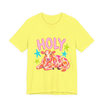 Holy Cow Graphic Tee — Colorful Cow Shirt with 'HOLY' Lettering