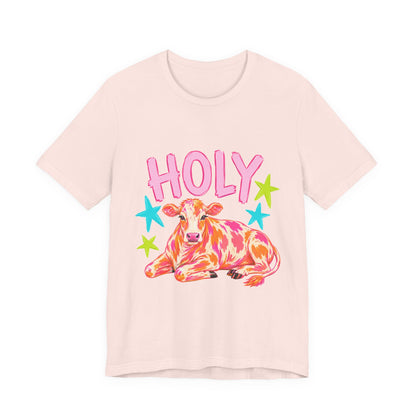 Holy Cow Graphic Tee — Colorful Cow Shirt with 'HOLY' Lettering