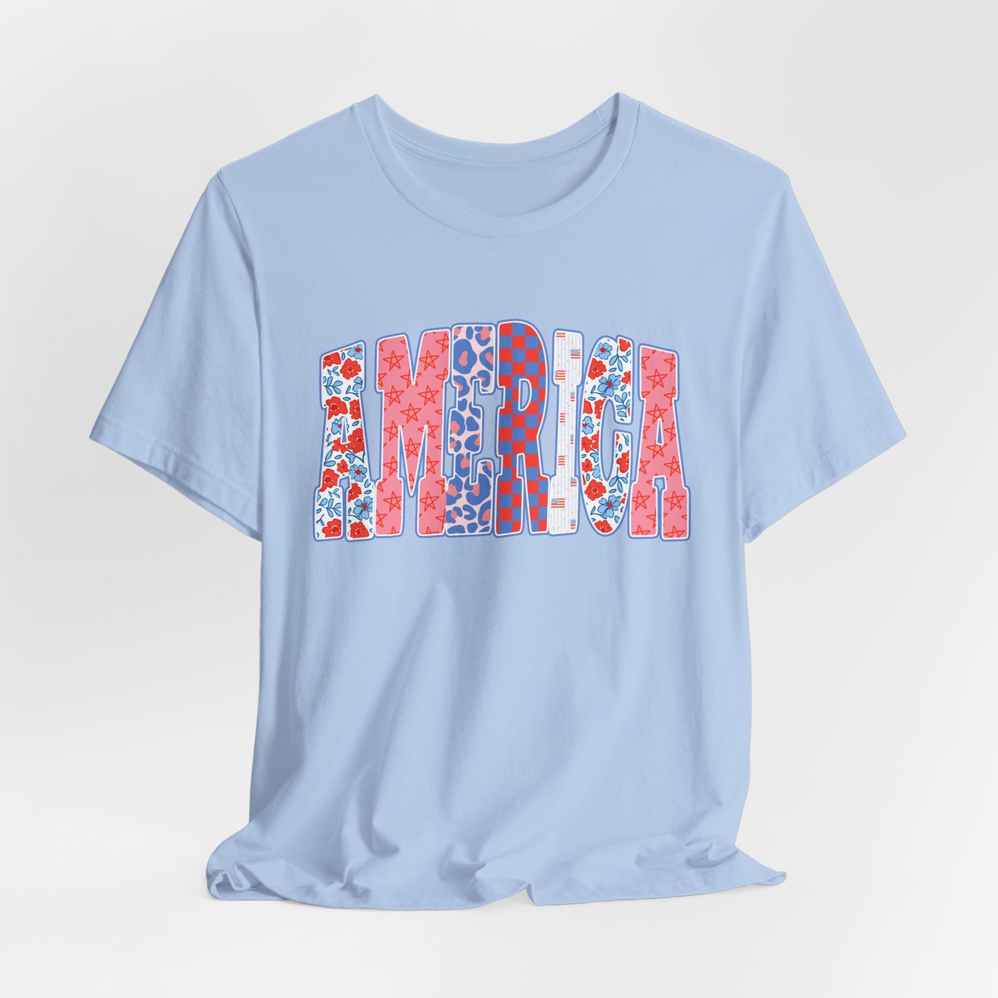 America Floral Flag T-Shirt — Patriotic Red White Blue Tee
