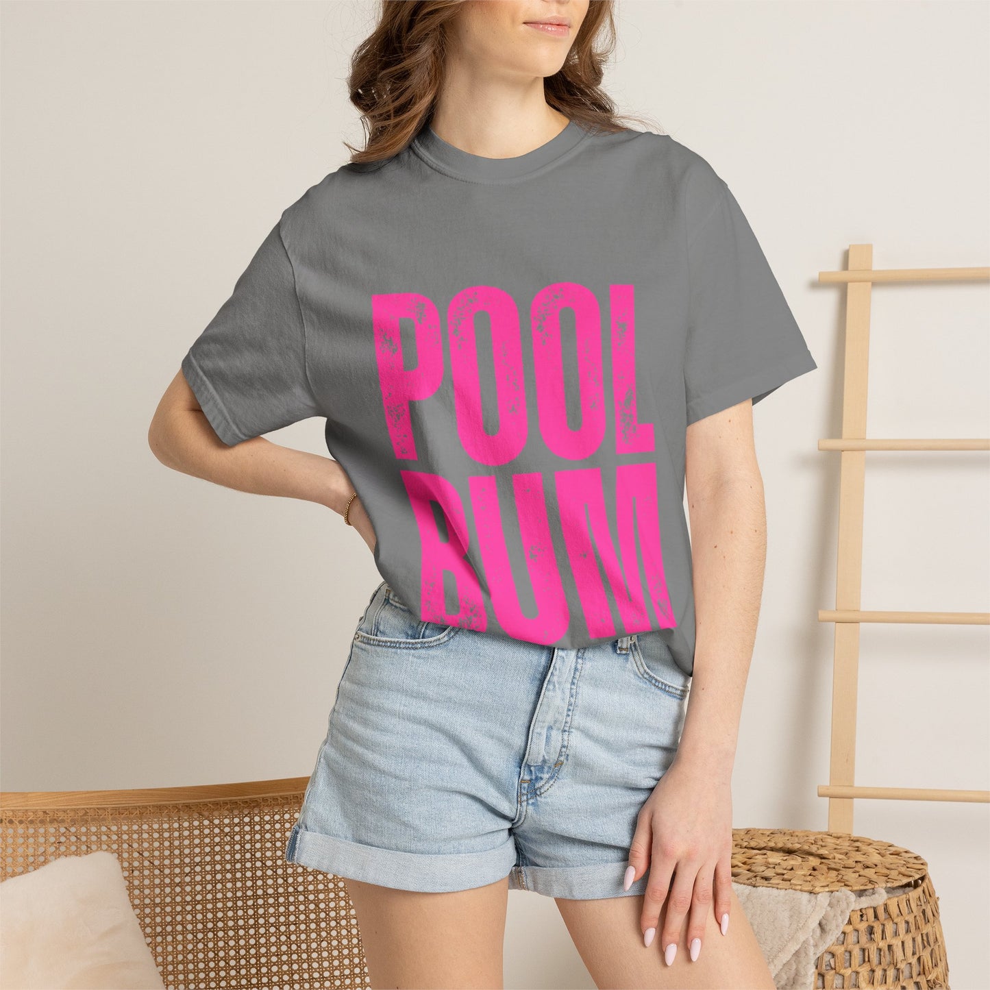 Pool Bum T-Shirt — Vintage Pink Graphic Tee for Pool Lovers