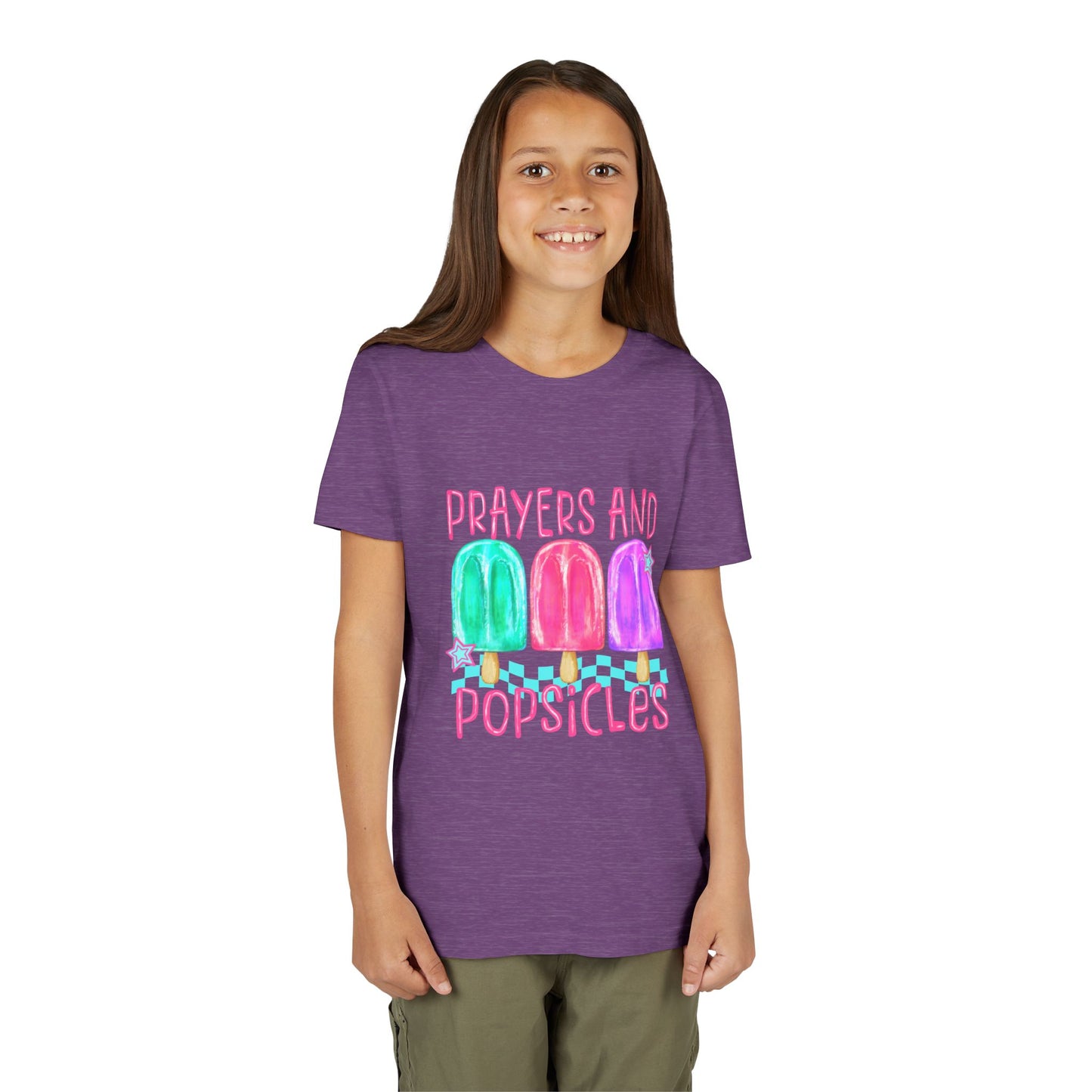 Youth Tee — "Prayers and Popsicles" Colorful Popsicle Faith Graphic