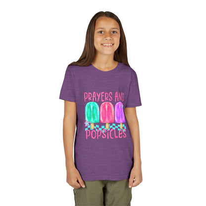 Youth Tee — "Prayers and Popsicles" Colorful Popsicle Faith Graphic