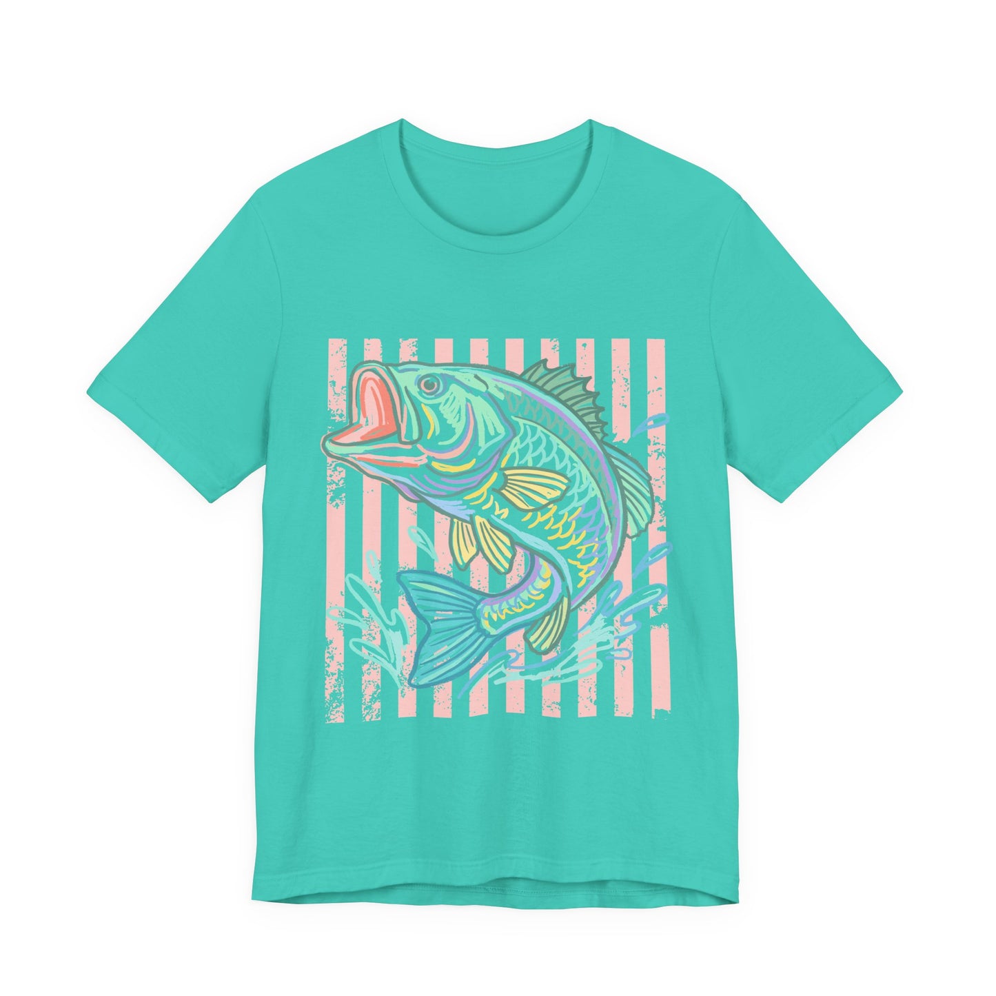 Bass Fishing T-Shirt — Pastel Striped ‘Big Catch’ Graphic Tee