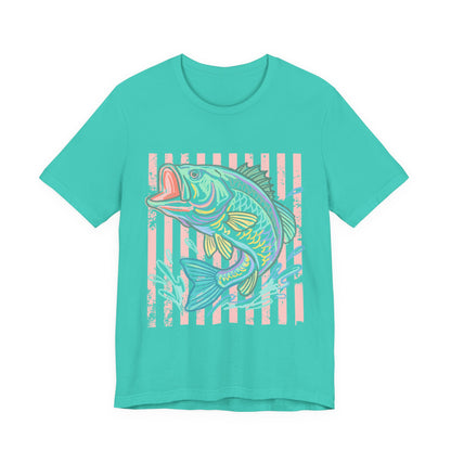 Bass Fishing T-Shirt — Pastel Striped ‘Big Catch’ Graphic Tee