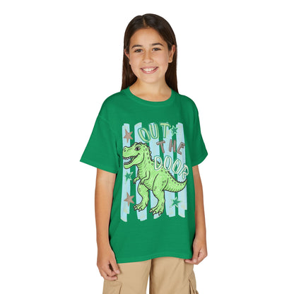 Youth T-Shirt — "Out the Door" Dino Graphic Tee