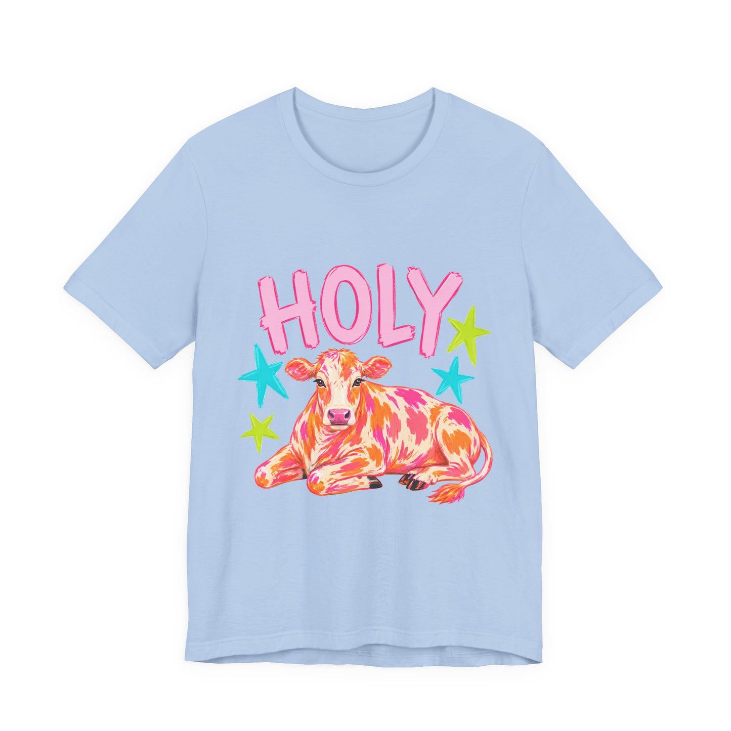 Holy Cow Graphic Tee — Colorful Cow Shirt with 'HOLY' Lettering