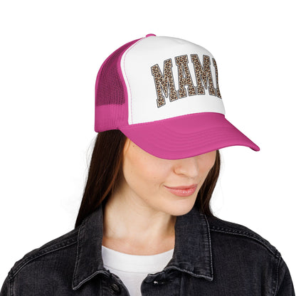 Mama Leopard Trucker Hat — Foam Mesh Cap with Leopard Print "MAMA"