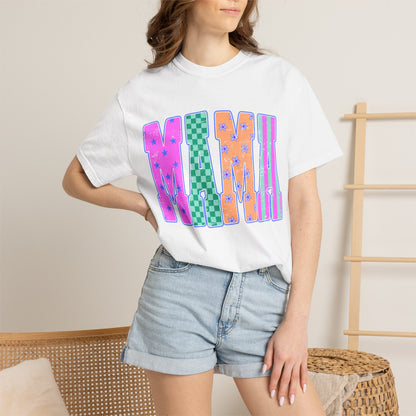 MAMA Colorblock Graphic T‑Shirt — Playful Patterned Lettering Tee