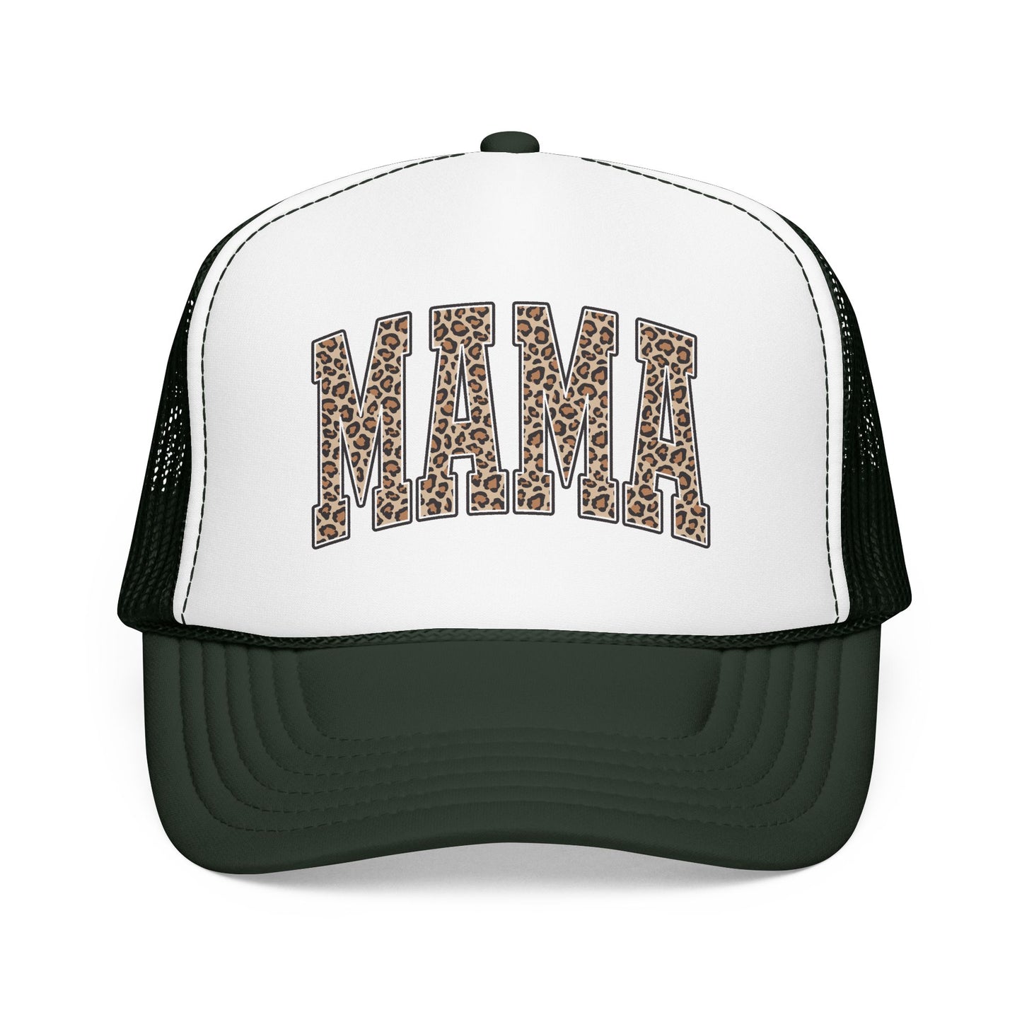 Mama Leopard Trucker Hat — Foam Mesh Cap with Leopard Print "MAMA"
