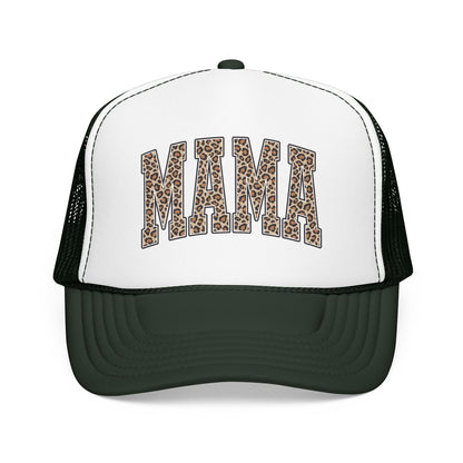 Mama Leopard Trucker Hat — Foam Mesh Cap with Leopard Print "MAMA"