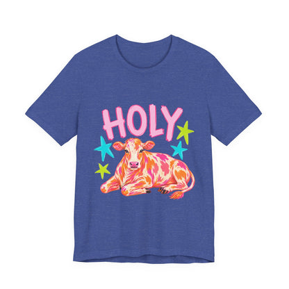 Holy Cow Graphic Tee — Colorful Cow Shirt with 'HOLY' Lettering
