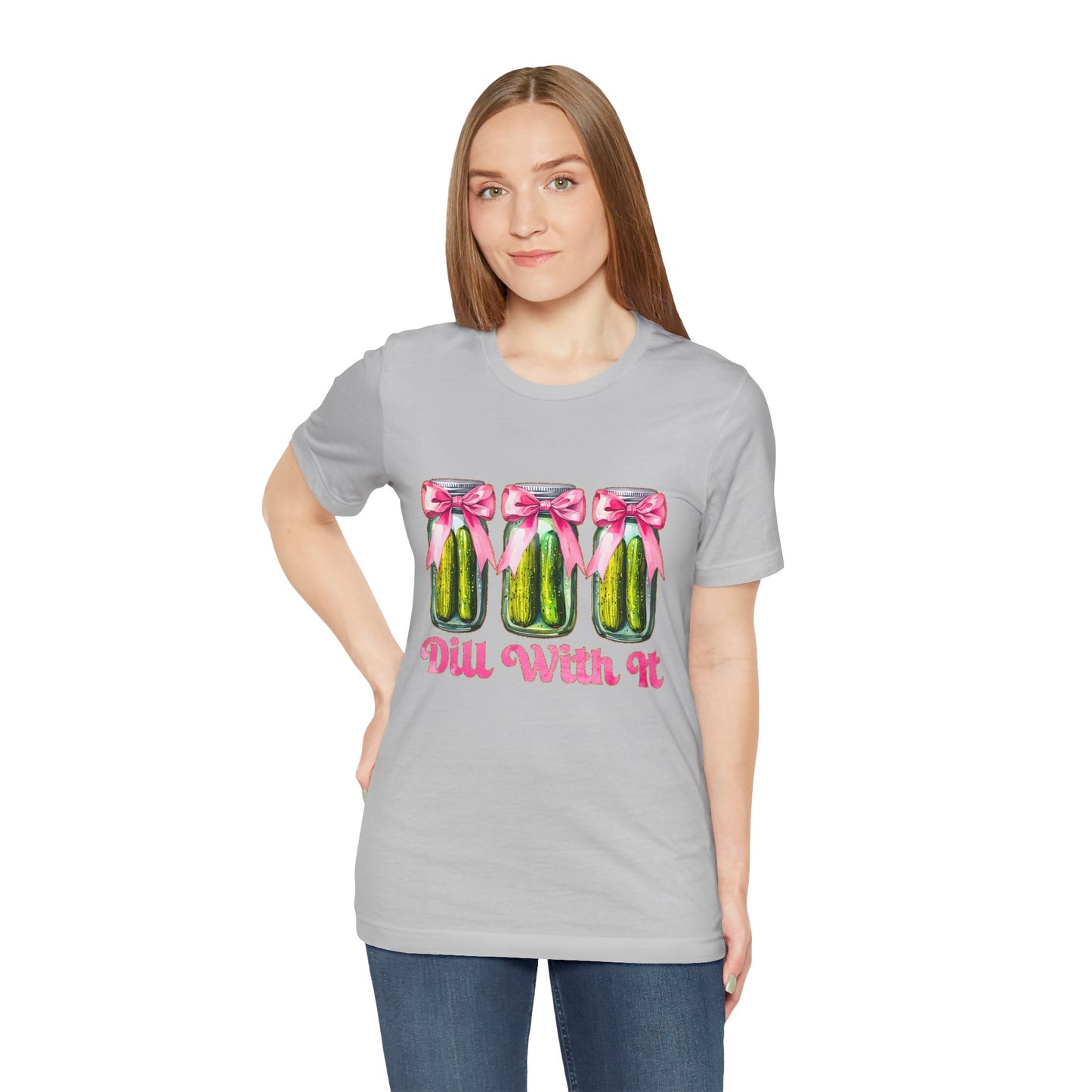 Dill With It Tee — Cute Pickle Jars with Pink Bows Graphic Shirt