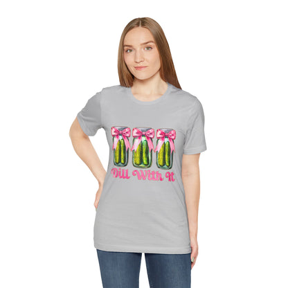 Dill With It Tee — Cute Pickle Jars with Pink Bows Graphic Shirt