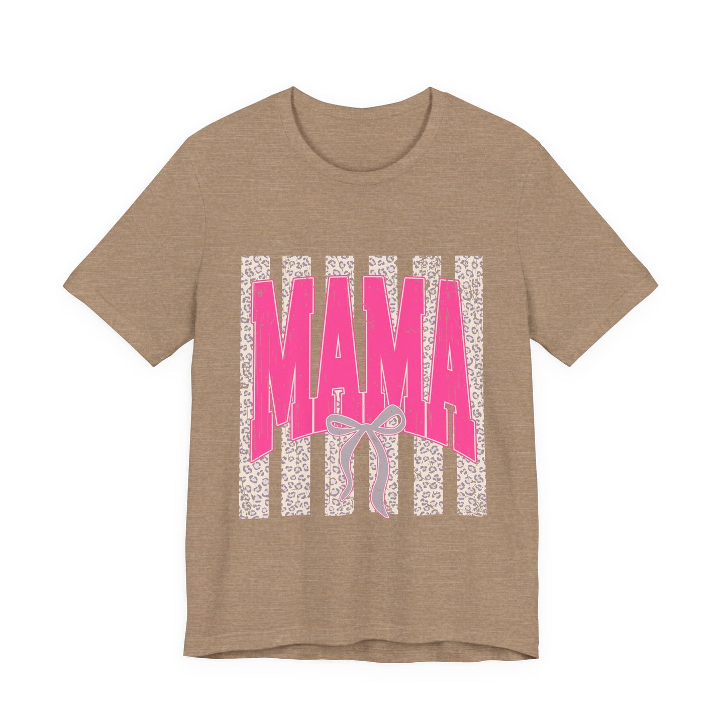Mama Leopard Stripe Tee — Pink Bow Mother's Day T-Shirt