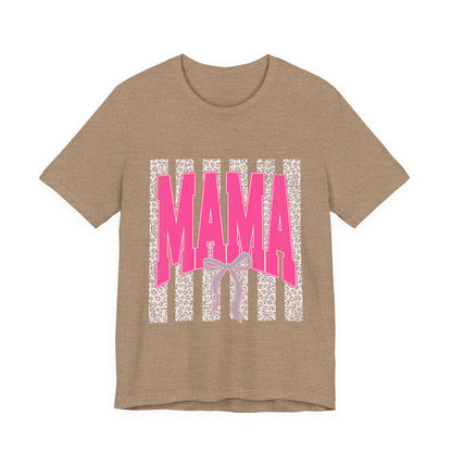 Mama Leopard Stripe Tee — Pink Bow Mother's Day T-Shirt