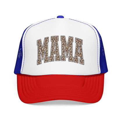 Mama Leopard Trucker Hat — Foam Mesh Cap with Leopard Print "MAMA"