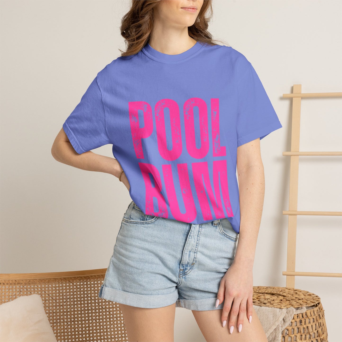 Pool Bum T-Shirt — Vintage Pink Graphic Tee for Pool Lovers