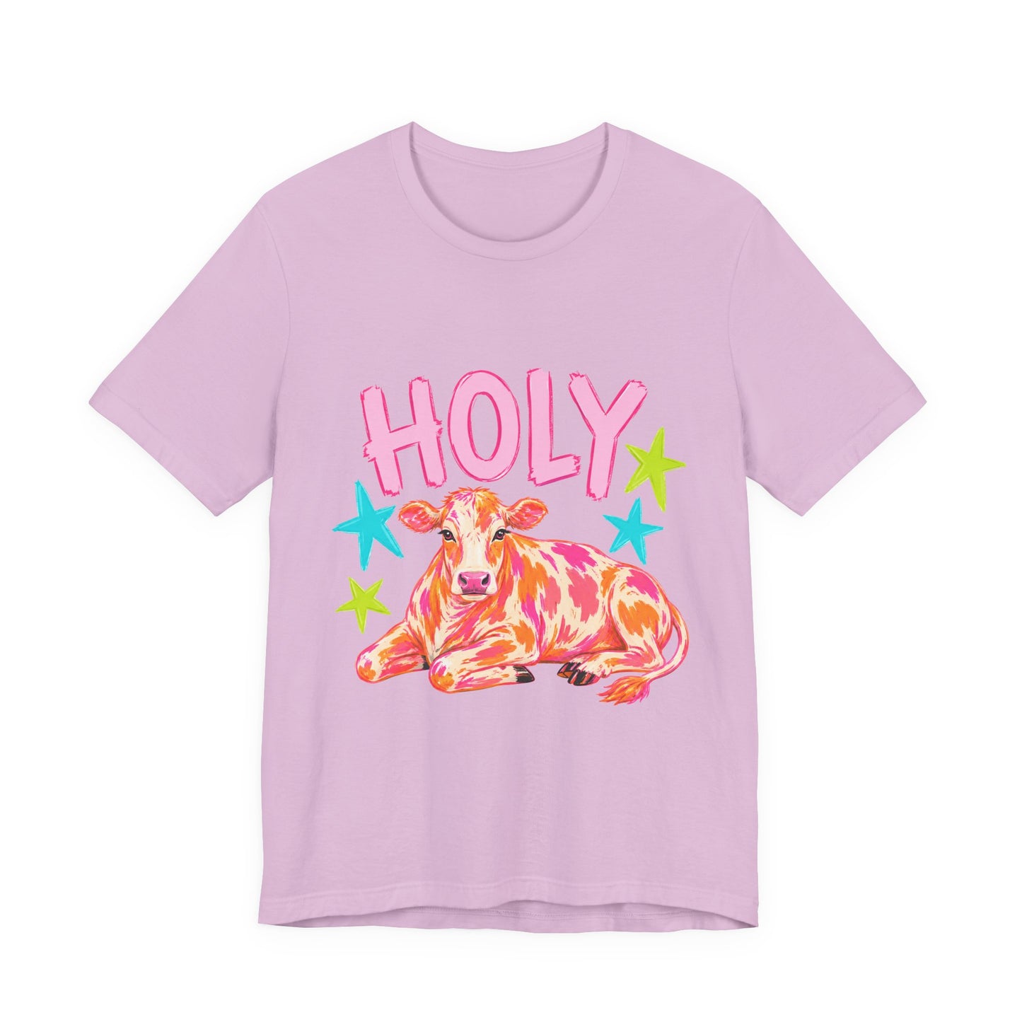 Holy Cow Graphic Tee — Colorful Cow Shirt with 'HOLY' Lettering