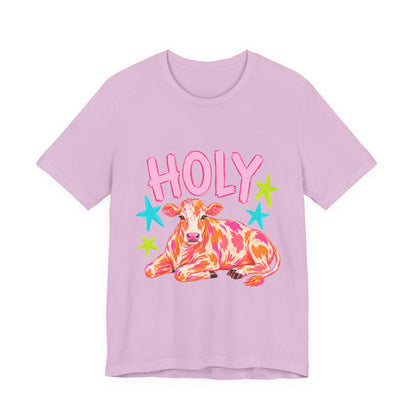 Holy Cow Graphic Tee — Colorful Cow Shirt with 'HOLY' Lettering
