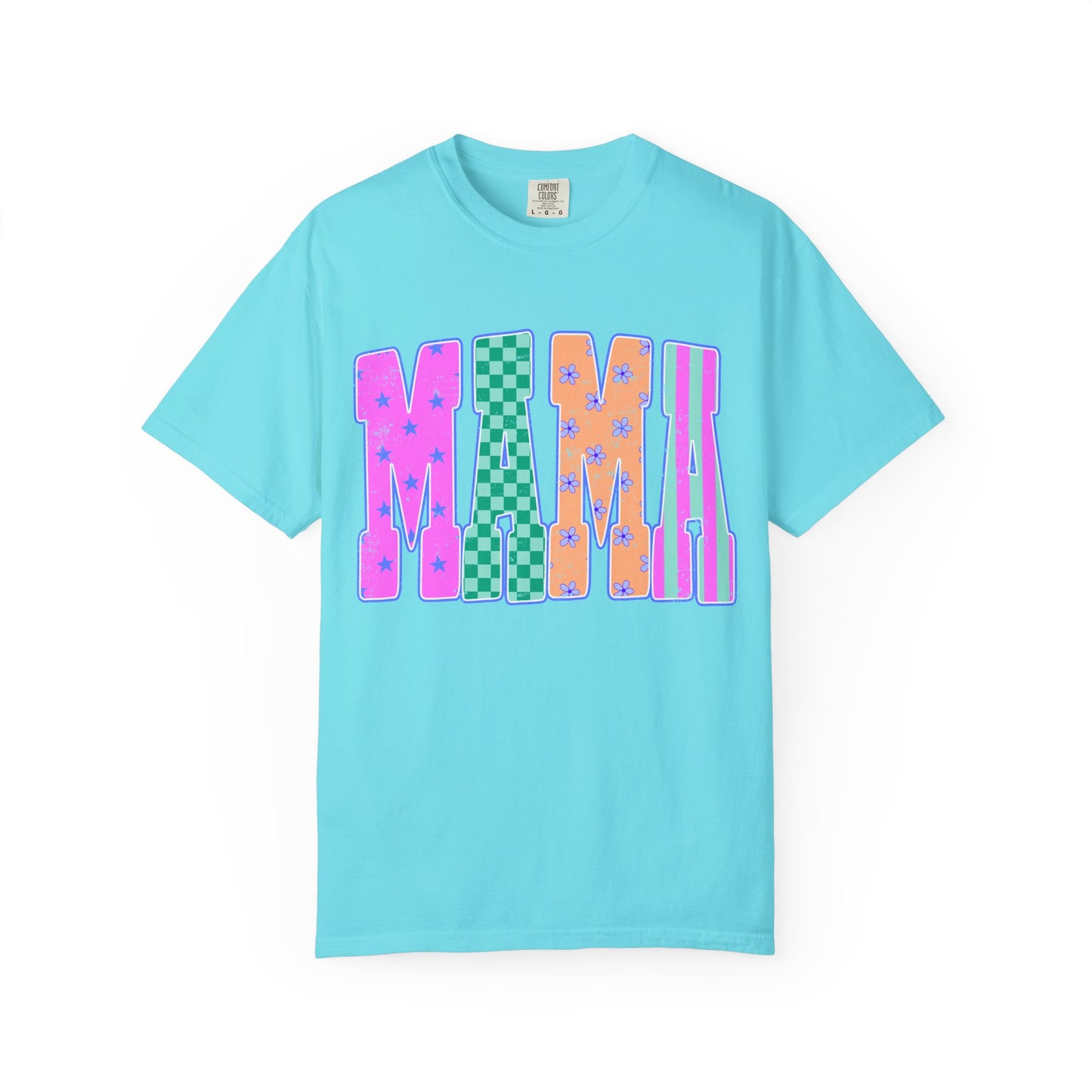 MAMA Colorblock Graphic T‑Shirt — Playful Patterned Lettering Tee