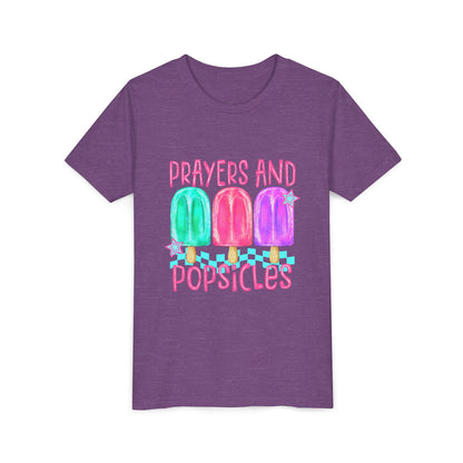 Youth Tee — "Prayers and Popsicles" Colorful Popsicle Faith Graphic