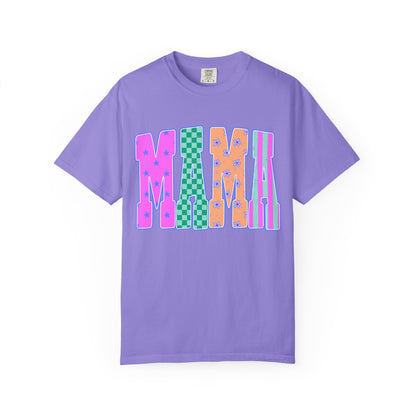 MAMA Colorblock Graphic T‑Shirt — Playful Patterned Lettering Tee