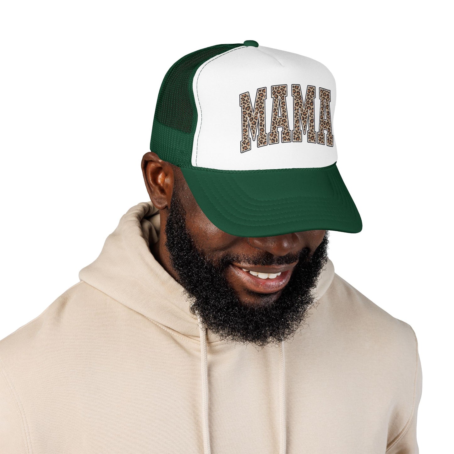 Mama Leopard Trucker Hat — Foam Mesh Cap with Leopard Print "MAMA"
