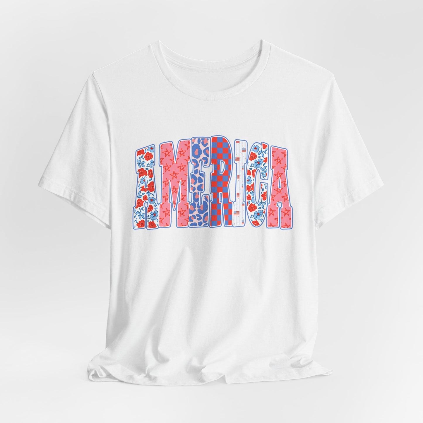 America Floral Flag T-Shirt — Patriotic Red White Blue Tee