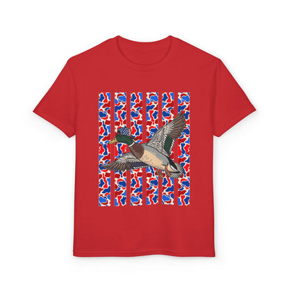 Youth T-Shirt — Red, White & Blue Flying Duck Graphic