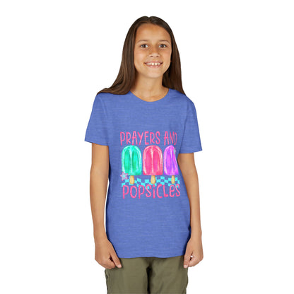 Youth Tee — "Prayers and Popsicles" Colorful Popsicle Faith Graphic