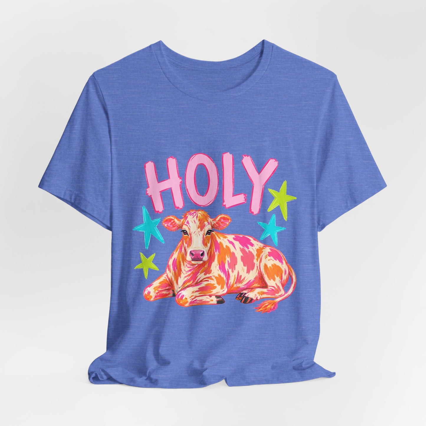 Holy Cow Graphic Tee — Colorful Cow Shirt with 'HOLY' Lettering