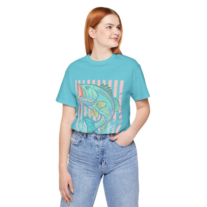 Bass Fishing T-Shirt — Pastel Striped ‘Big Catch’ Graphic Tee