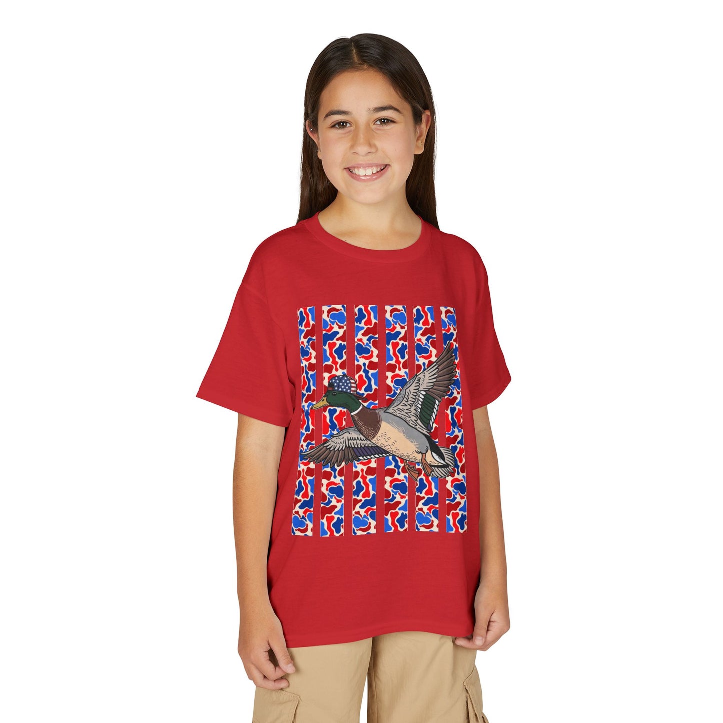 Youth T-Shirt — Red, White & Blue Flying Duck Graphic