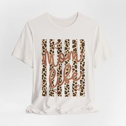 Mom Life Leopard Stripe Tee — "Mom Life" Graphic T-Shirt