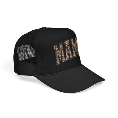 Mama Leopard Trucker Hat — Foam Mesh Cap with Leopard Print "MAMA"