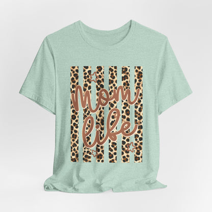 Mom Life Leopard Stripe Tee — "Mom Life" Graphic T-Shirt