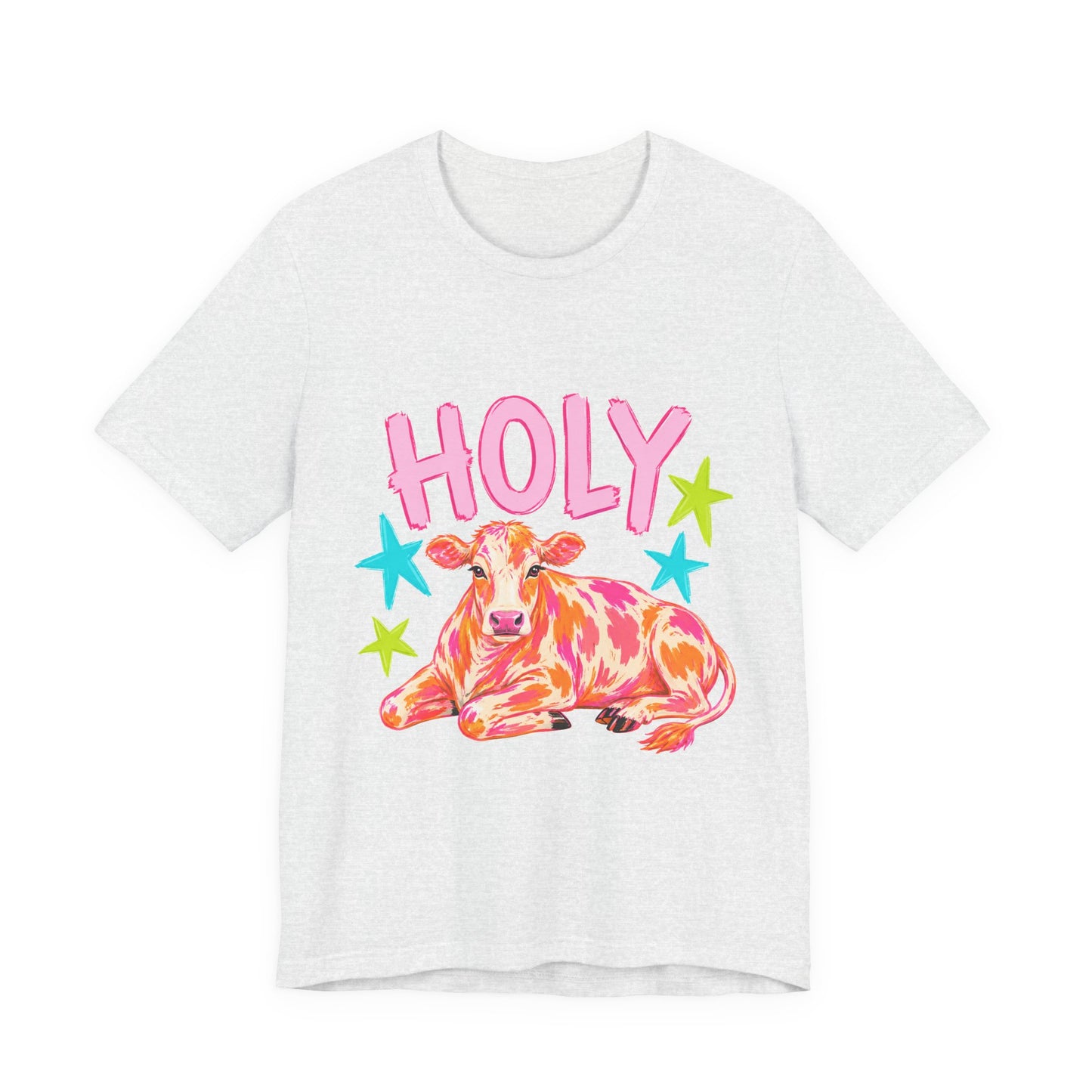 Holy Cow Graphic Tee — Colorful Cow Shirt with 'HOLY' Lettering