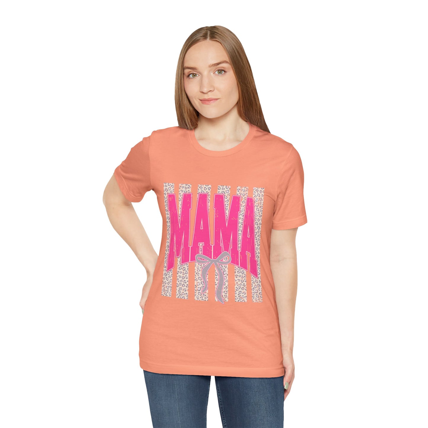 Mama Leopard Stripe Tee — Pink Bow Mother's Day T-Shirt