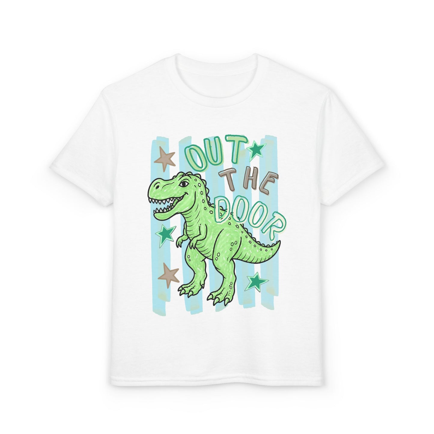 Youth T-Shirt — "Out the Door" Dino Graphic Tee