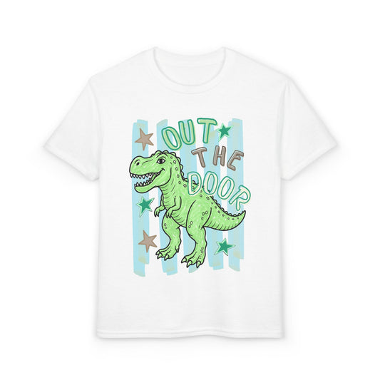 Youth T-Shirt — "Out the Door" Dino Graphic Tee