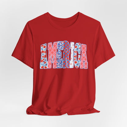 America Floral Flag T-Shirt — Patriotic Red White Blue Tee