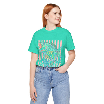 Bass Fishing T-Shirt — Pastel Striped ‘Big Catch’ Graphic Tee