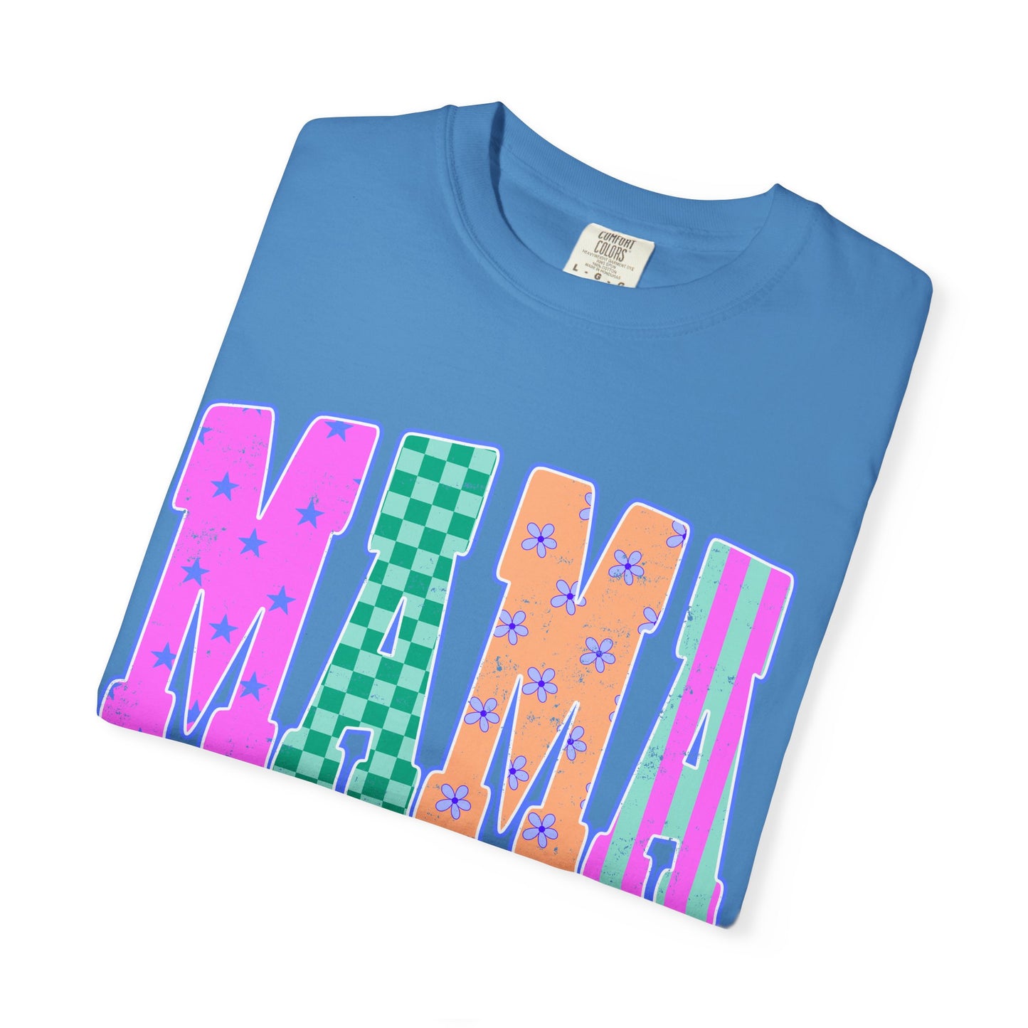 MAMA Colorblock Graphic T‑Shirt — Playful Patterned Lettering Tee