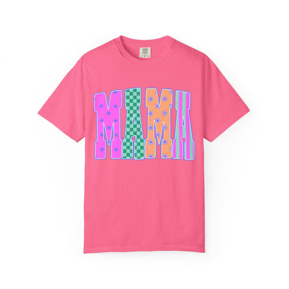 MAMA Colorblock Graphic T‑Shirt — Playful Patterned Lettering Tee