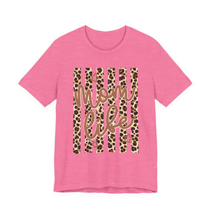Mom Life Leopard Stripe Tee — "Mom Life" Graphic T-Shirt