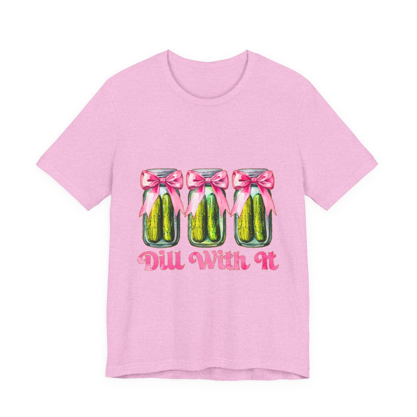 Dill With It Tee — Cute Pickle Jars with Pink Bows Graphic Shirt